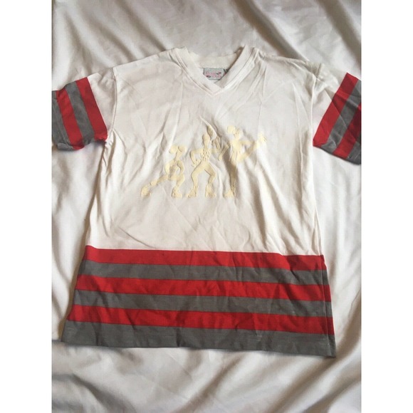 VTG Royal Deb Girls 80s 90s Workout Athletic White Red Grey Stripe Shirt 10 12 - Picture 3 of 10